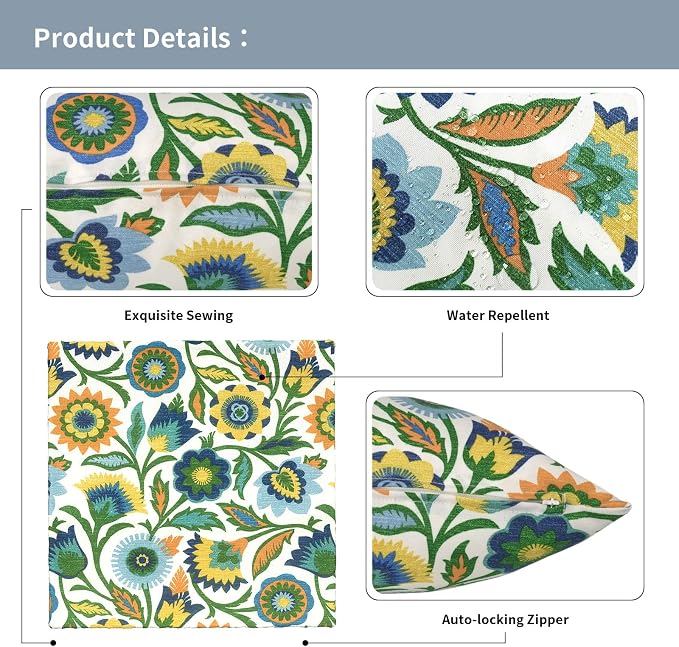 Outdoor Pillow Covers 16x16 Inch Set of 2 Waterproof Decorative Throw Pillow Covers Patio Pillow Cases for Patio Furniture Garden Couch Farmhouse,Fiesta Floral