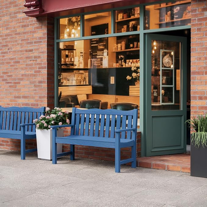 Stoog Outdoor Bench & Chairs Set, All-Weather Patio Furniture Set, Include 2 Patio Chairs and 1 Patio Bench, for Porch, Backyard, Lawn, and Garden, Blue