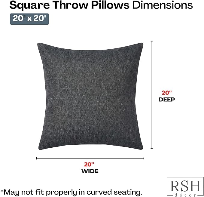 RSH DECOR Square Throw Pillows Set of 2, 20" x 20", Outdoor Pillows Waterproof, Outdoor Pillow Covers, Pillow Covers for Couch, Sancy Denim, Made in USA