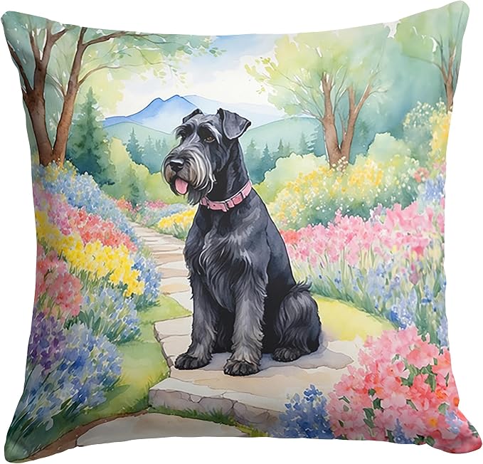 Caroline's Treasures Giant Schnauzer Spring Path Throw Pillow Machine Washable, Indoor Outdoor Decorative Pillow for Couch, Bed or Patio, 18Hx18W