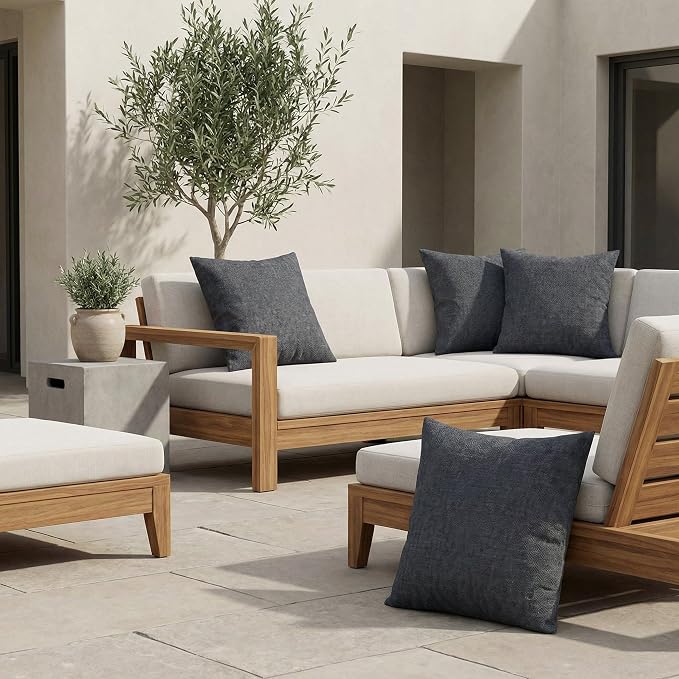 RSH DECOR: Sunbrella Square Throw Pillows Set of 4 | 24" x 24" | Water and Fade-Resistant Performance Fabric | Outdoor Pillow Covers with Down-Alternative Inserts | Made in USA (Sancy Denim)