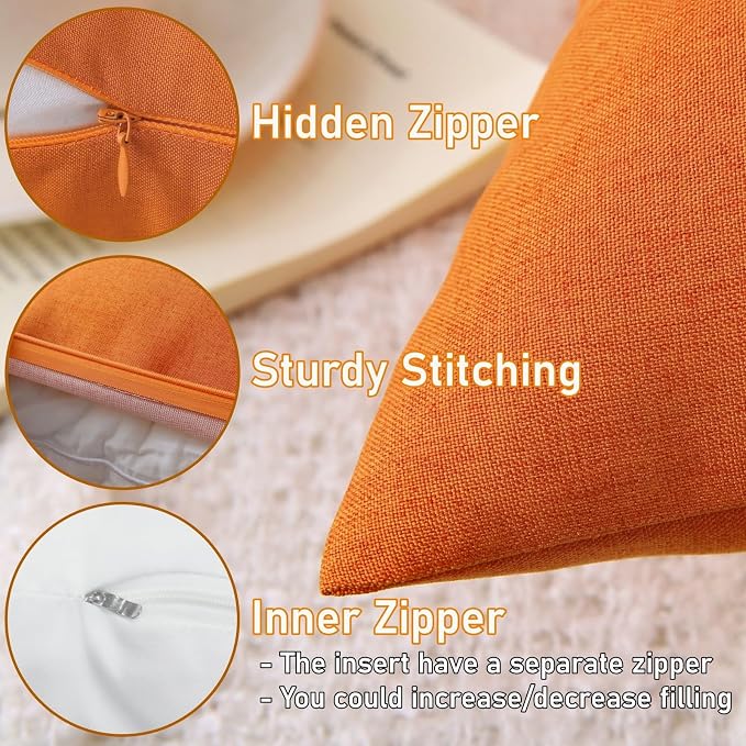 Outdoor Throw Pillows with Inserts, Waterproof Pillows for Outdoor Seating, Square Decorative Garden Cushion for Patio Furniture, Bed, Couch, Sofa (Orange, 16" x 16" (Pack of 2))