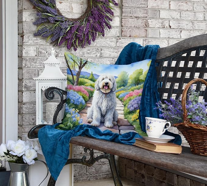 Caroline's Treasures Komondor Spring Path Throw Pillow Machine Washable, Indoor Outdoor Decorative Pillow for Couch, Bed or Patio, 18Hx18W