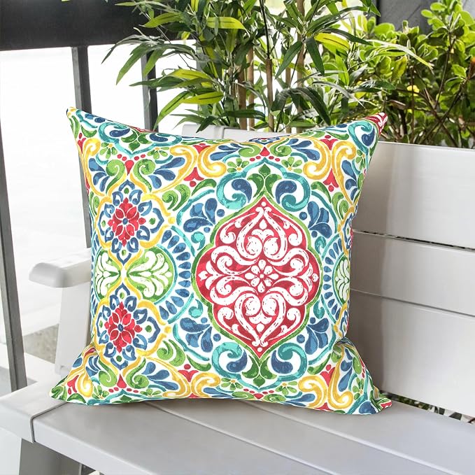 LVTXIII Outdoor Throw Pillows, Decorative Throw Pillows with Inserts, 20"x20" Square Pillows for Bed, Couch, Sofa and Patio Furniture, Set of 2, Damask Red