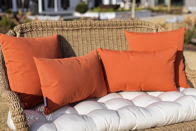 RSH DECOR: Sunbrella Square Throw Pillows Set of 2 | 20" x 20" | Water and Fade-Resistant Performance Fabric | Outdoor Pillow Covers with Down-Alternative Inserts | Canvas Tuscan