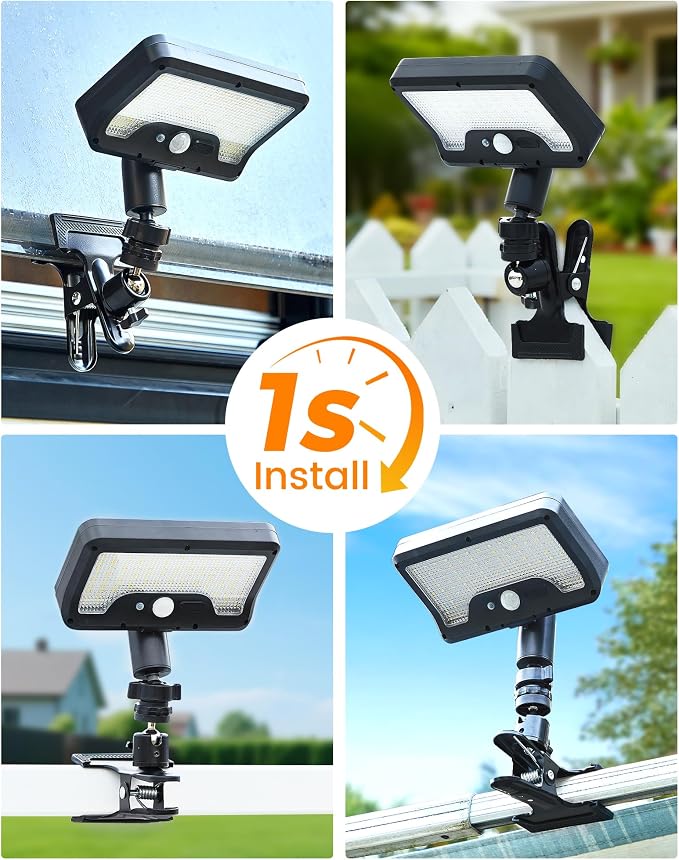 2PK Metal Clip on Solar Gutter Lights with Motion Sensor 600LM, Security Lights, Waterproof Outdoor Solar Lights for Fence, Deck, Patio, Garage, Camping