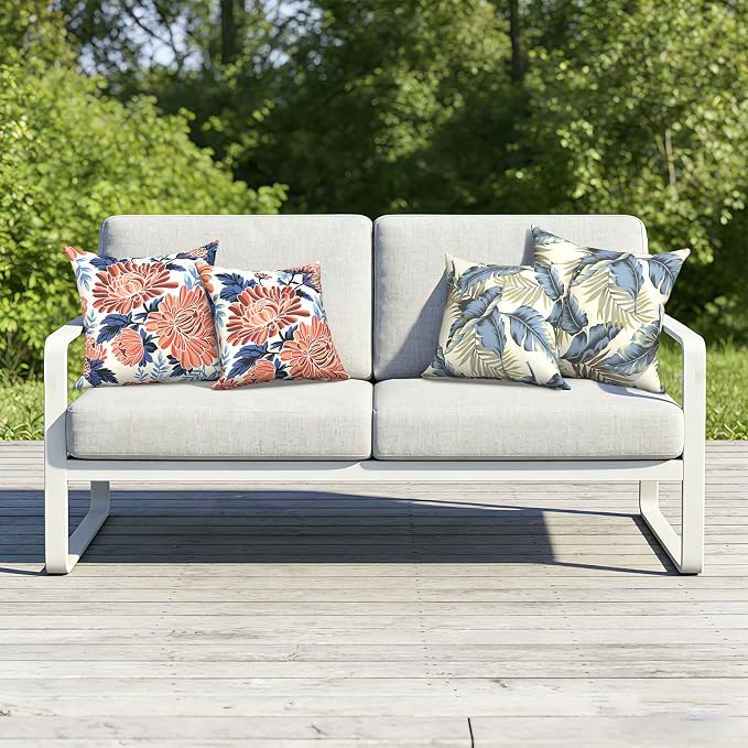 Outdoor Throw Pillow Covers 18x18 Inch, Decorative Pillow Covers for Patio Furniture, Lush Palm Blue Modern Cushion Cases for Garden Couch Home Sofa, Pack of 2