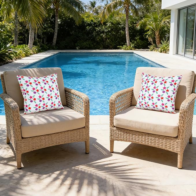 Eternal Beauty 18" x 18" Set of 2 Outdoor Pillow Covers Decorative Pillow Covers for Fall Couch Pillows (Red-Purple Flower, 18" x 18" (Pack of 2))