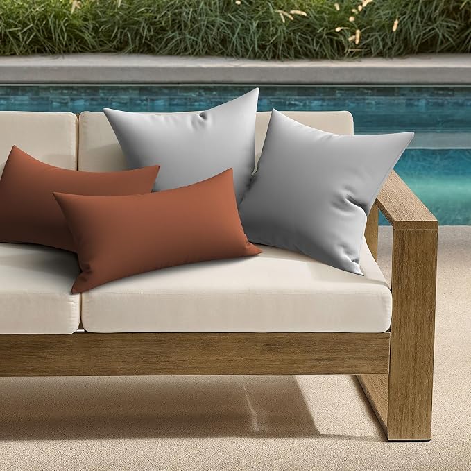 Ergonomic 12x20 Inch Outdoor Lumbar Pillow Covers Waterproof Support Cushion for Patio Chairs, Benches, Sofas Porch, Red