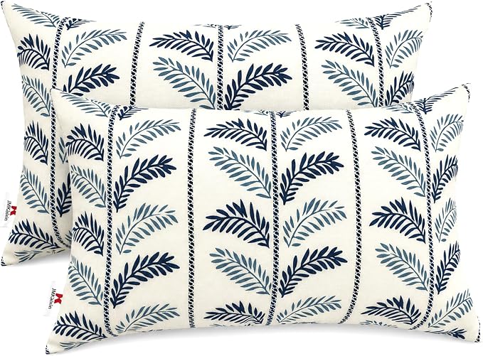 Outdoor Patio Lumbar Pillows, Pack of 2, 12"x20" | Fade Resistant Outdoor Waterproof Lumbar Pillow with Inners Decorative Garden Lumbar Cushions for Home Patio Terrace Sofa