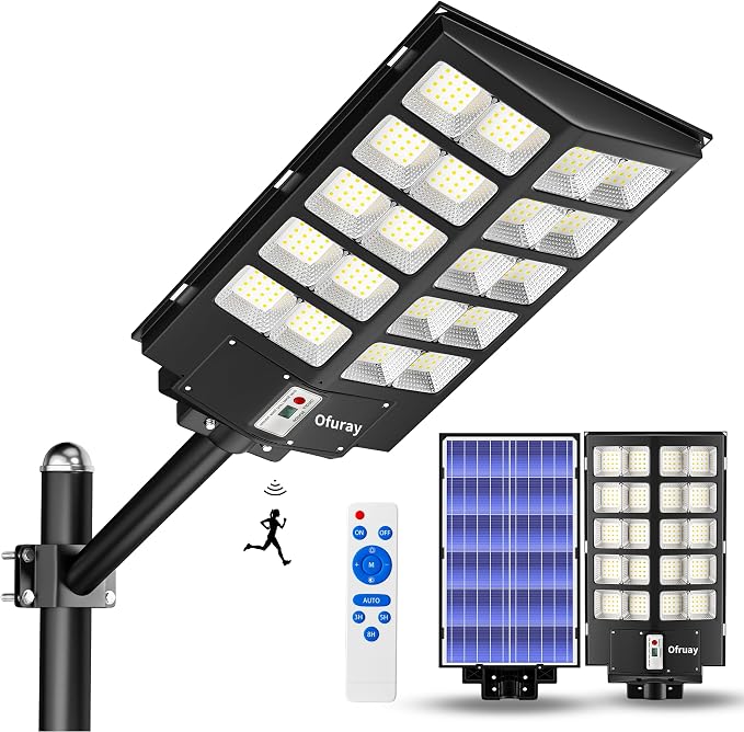 Solar Street Lights Outdoor,Of-6000W Commercial Parking Lot Light | Solar Flood Light, LED Area Light with Motion Sensor, Dusk to Dawn, Remote Control for Security Lighting in Streets, Barns
