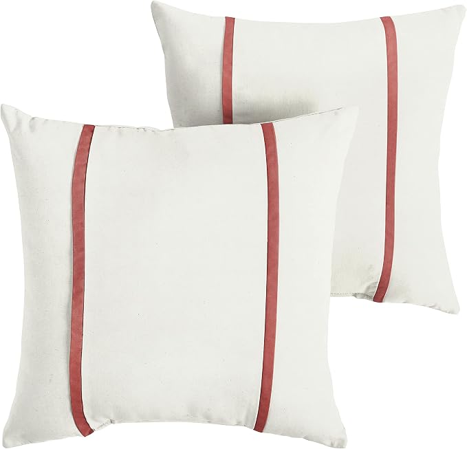 Sorra Home x Sunbrella - Indoor/Outdoor Square Pillows (Set of 2), Canvas Natural Ivory & Henna Red