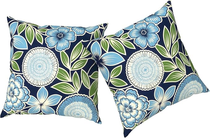 Outdoor Pillows with Insert 18x18 Inch, Waterproof Throw Pillow for Patio Furniture, Decorative Back Cushion for Garden Home Sofa Office Chair, Set of 2, Azure Botanical Symphony