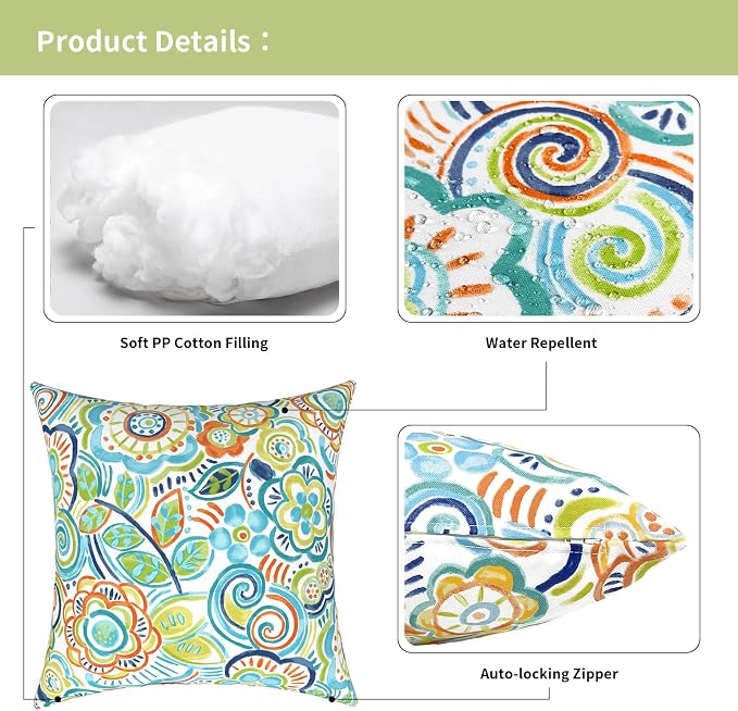 Outdoor Pillows for Patio Furniture 18x18 inch, Square Outdoor Throw Pillows with Inserts, Decorative Toss Pillows for Garden Couch Home Sofa Office Chair, Pack of 2, Flower Blue