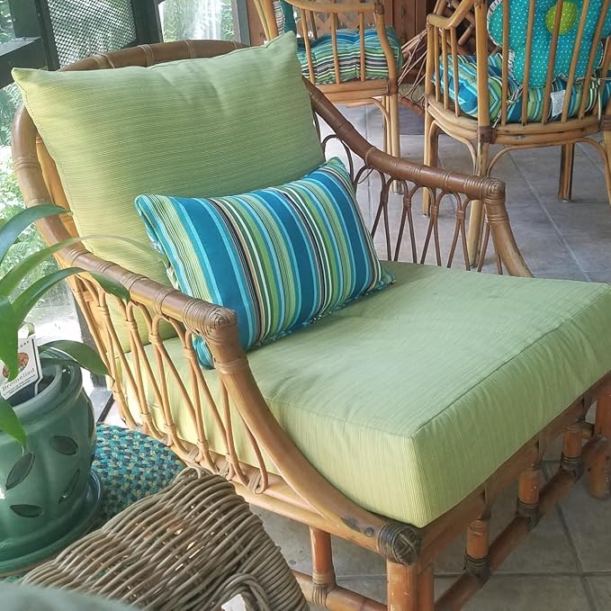 Outdoor Lumbar Pillows Water Resistant 12x20 inch,Decorative Throw Pillow Set of 2 with Insert,Hidden Zipper Headrests for Patio Furniture Sofa Couch Chair(Green Stripe)