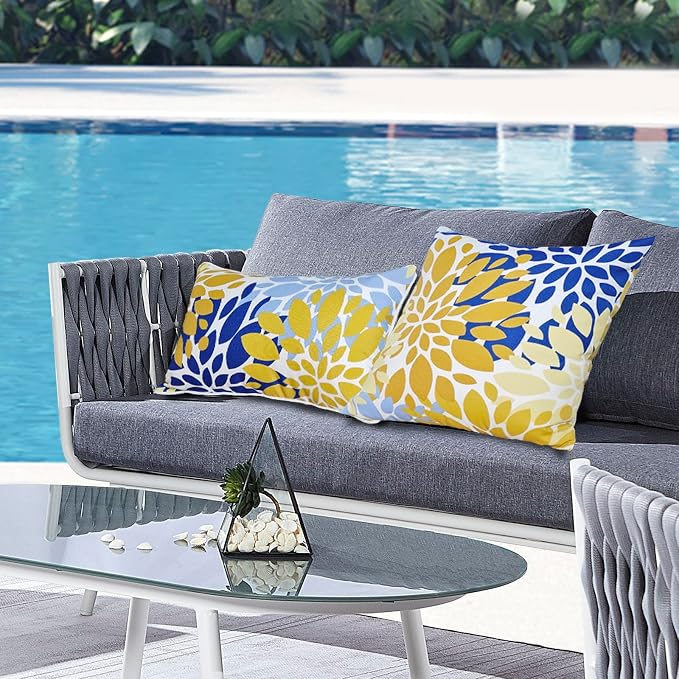 Yellow Outdoor Pillows Outside Pillows with Insert Included | 18x18 Outdoor Throw Pillows Set of 2 Decorative Pillows Outdoor Pillows for Patio Furniture