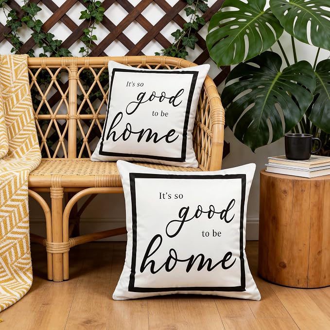 Outdoor Pillow Covers Waterproof 18x18 Inch Set of 2 | Black and White It’s So Good to Be Home Modern Farmhouse Decorative Cushion Cases for Patio Garden Porch Sofa Couch Pool