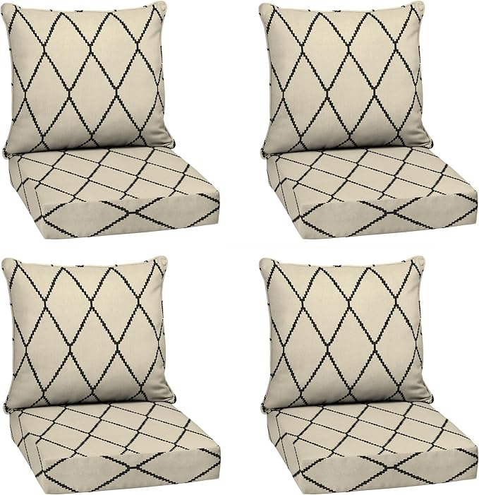 Arden Deep Seat Outdoor Chair Cushion Set (4-Pack), 24 in x 24 in, Weather-Proof, Rain-Proof, Fade Resistant Patio Cushion Set for Chair, Sofa, and Couch Tan Diamond Trellis | Outdoor Sofa, Couch, Conversation Set, Weather-Proof, Rain-Proof, Fade Resis...