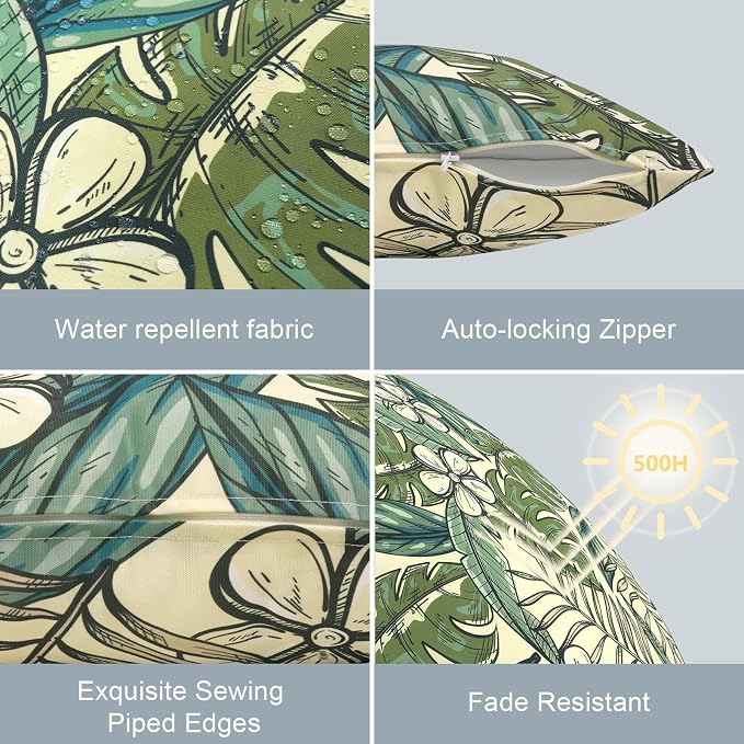 LVTXIII Outdoor/Indoor Lumbar Pillow Covers ONLY, Patio Lumbar Cushion Covers, Fluffy Water Repellent Garden Cushion Cases for Patio Coach Sofa Use, 12x20 Inch, Pack of 2, Tropical Paradise