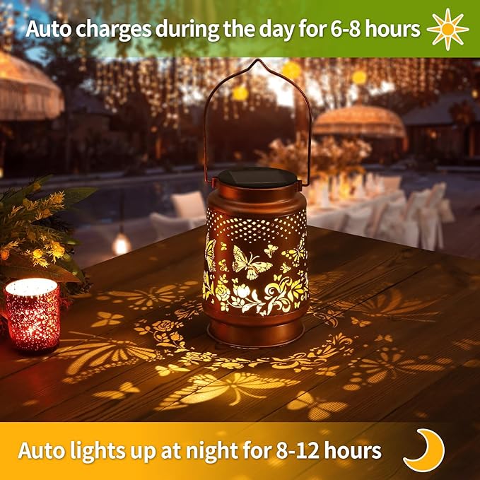 Solar Lanterns Outdoor Waterproof Butterfly Garden Decor Birthday Gifts for Women Mom Grandma, Hanging Solar Lights Metal Lantern Decoration Outside for Yard, Patio, Backyard, Porch