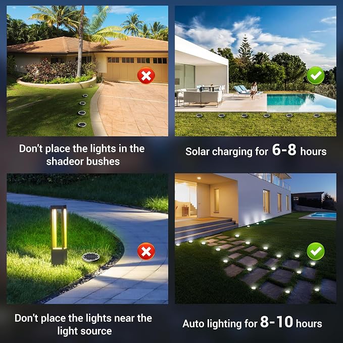 Solar Ground Lights Outdoor, 6 Pack Flat Solar Powered Disc Lights, IP68 Waterproof, Anti-Rust, Landscape Lighting for Pathway Garden Yard Lawn Walkway Landscape Driveway, Mini, Cool White