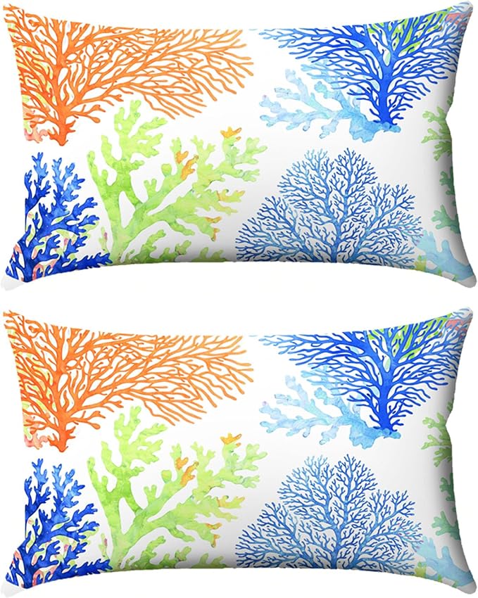 Chaise Lounge Head Pillow Oudoor Patio Pillow with Elastic Strap | 2 Pack Water Resistant Headrest Pillows for Recliner, Beach Chair, Office Chair, Orange