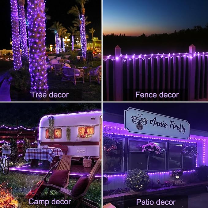 JMEXSUSS 200 LED Purple Solar Halloween Lights, 66 ft Rope Lights Outdoor Waterproof, PVC Tube Purple Christmas String Lights for Party Tree Fence Christmas (Pack of 2)