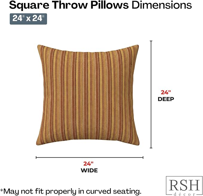 RSH DECOR: Sunbrella Square Throw Pillows Set of 2 | 24" x 24" | Water and Fade-Resistant Performance Fabric | Outdoor Pillow Covers with Down-Alternative Inserts | Made in USA (Limelite Teak)