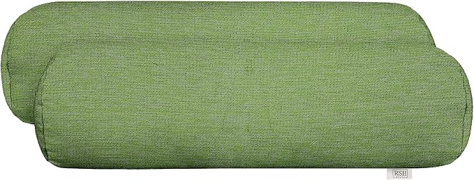 RSH DECOR: Sunbrella Neck Roll Pillows Set of 2 | 24” x 8” | Outdoor Bolster for Patio, Deck, Porch, or Poolside Chairs | Fade & Water-Resistant | Made in USA (Cork Meadow Pistachio)