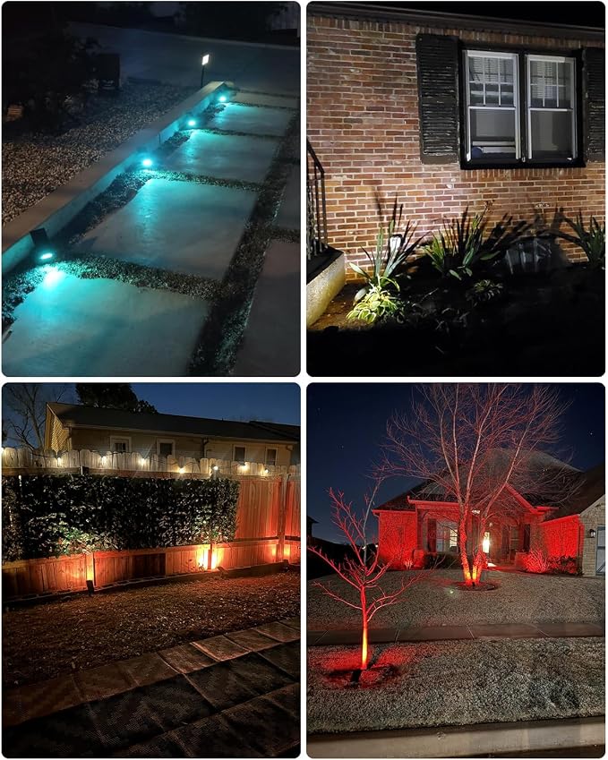 RGB Christmas Solar Spot Lights Outdoor, 12 RGB Color Modes Landscape Light Waterproof IP67 with Remote Control, 2-in-1 Color Changing RGB/Cool/Warm White for Yard Garden Garden (6 Pack)