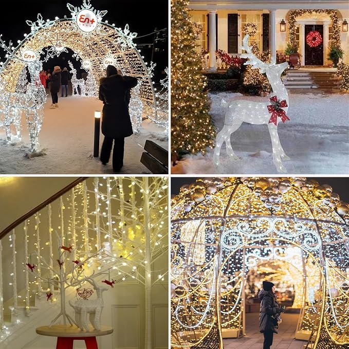 Warm White to Cool White Color Changing 300 LED 115FT Christmas String Lights for Outdoor&Indoor, 8 Modes Christmas Decorations Clear Wire Fairy Waterproof Lights with Memory Function & Remote & Timer