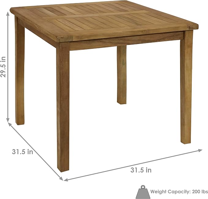 Sunnydaze 4-Person Teak Wood Outdoor Table - Square 32-Inch Patio Dining Table for Outside, Deck, or Balcony - Ideal for Backyard Gatherings