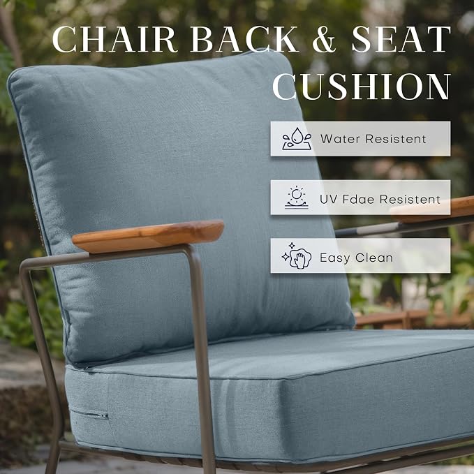 Luxury 24*24*6in Outdoor Patio Cushions, 5 Pieces Sky Blue Outdoor Cushion | 6in Outdoor Patio Cushions, Water-Resistant, Reversible, Removable Cover, for Patio Chairs Sofa Couch Loveseat