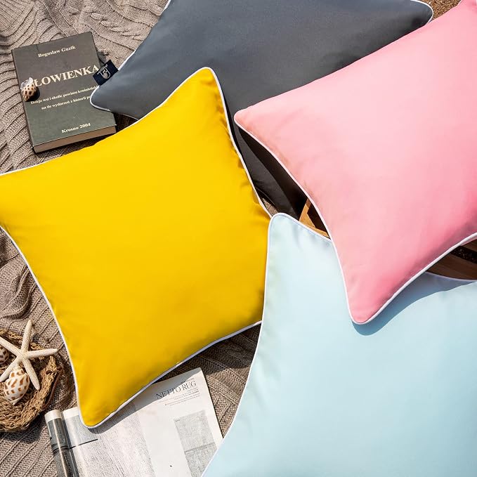 Phantoscope Pack of 2 Outdoor Waterproof Solid Throw Decorative Pillow Cover Decorative Square Outdoor Pillows Cushion Case Patio Pillows for Couch Tent, Pink 12x20 inches 30x50 cm
