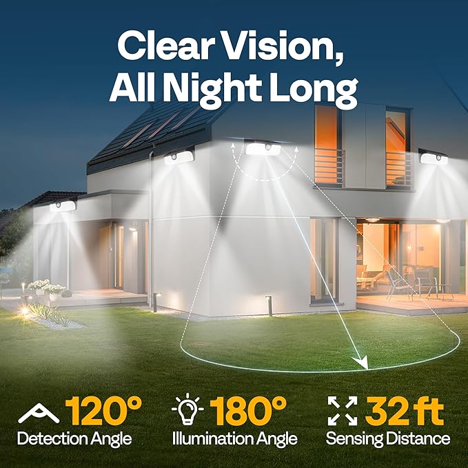 VIVOHOME Linkable Solar Lights Outdoor, Motion Sensor Wall Lights, 6 Pack | 2500LM Security Light with Diffuser for Extra Wide Lighting, IP65 Waterproof, Solar Powered for Garden, Patio, Porch, Yard