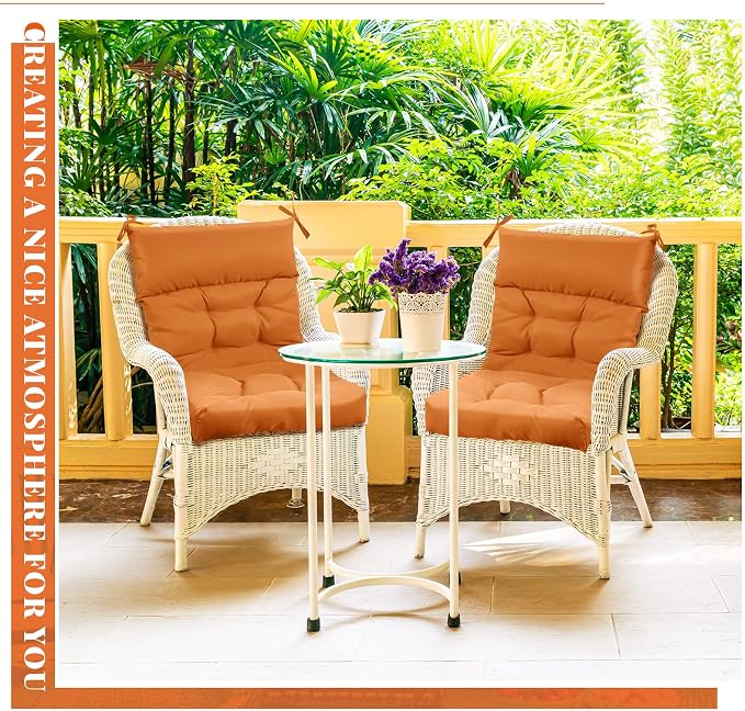 Sintuff 2 Pcs 44 x 21 x 4 Outdoor Chair Cushion Patio Chair Cushions Seat/Back Tufted Pillow with Ties Water Resistant Replacement Indoor Patio Furniture Outdoor Furniture (Solid Color,Orange)