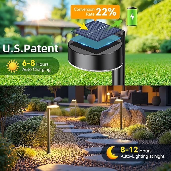 Ahaorigin 8 Pack Solar Pathway Lights Outdoor, 12 Brighter LEDs Solar Lights Outdoor Waterproof, Up to 12 Hrs Modern Path Light for Yard Garden Walkway Driveway Lawn, Warm White