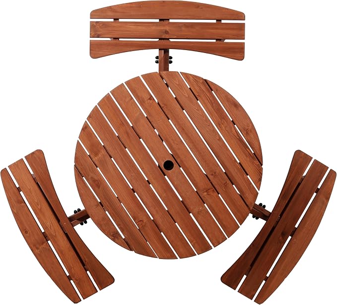 Wooden Picnic Table,Outdoor Wooden Dining Rectangle Table w/Umbrella Hole,for Patio,Garden,Backyard