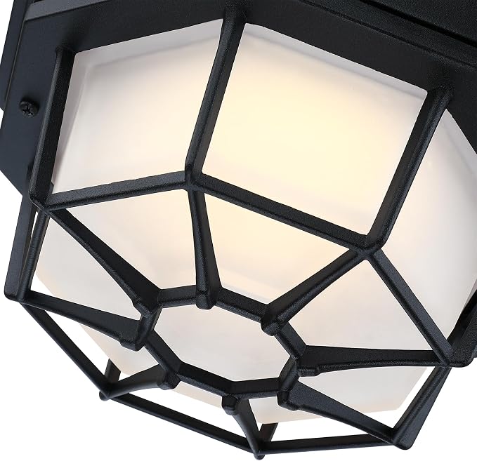 8.5 inch Black LED Ceiling Lights Set Of 2, Octagonal Black LED Outdoor Light 2700K 3000K 3500K 4000K 5000K Mid-Century Modern Ceiling Lights for Front Door,Aluminum Alloy,Glass,14W,120V,750lm-1000Lm