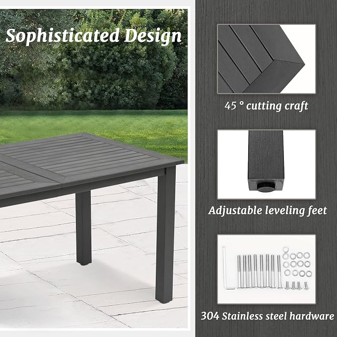 Cozyman 6-Person HDPS Outdoor Dining Table, Weather-Resistant Rectangle Patio Dining Table, 500 LBS Weight Capacity, Outdoor Patio Table for Outside Indoor, Lawn, Garden, and Backyard, Dark Gray