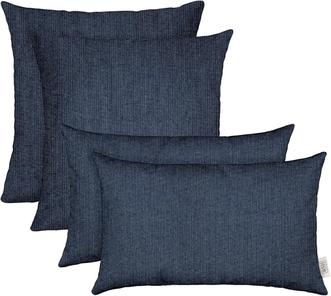 RSH DECOR Sunbrella Lumbar & Square Pillows Set of 4 | 20" x 12" & 17" x 17" | Water & Fade-Resistant Performance Fabric | Outdoor Throw Pillows | Made in USA (Revive Indigo)