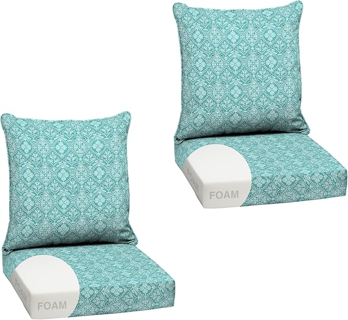 Arden Outdoor Deep Seat Cushion Set, Foam, 24x24, Turquoise Medallion | 2-Pack, Sofa, Couch, Conversation Set, Premium High-Density Foam, Never Flattens, Mold and Mildew Resistant