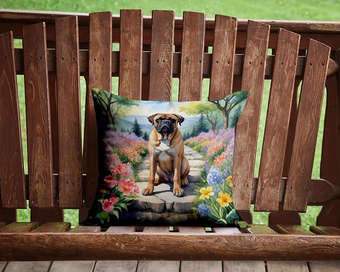 Caroline's Treasures Bullmastiff Spring Path Throw Pillow Machine Washable, Indoor Outdoor Decorative Pillow for Couch, Bed or Patio, 14Hx14W