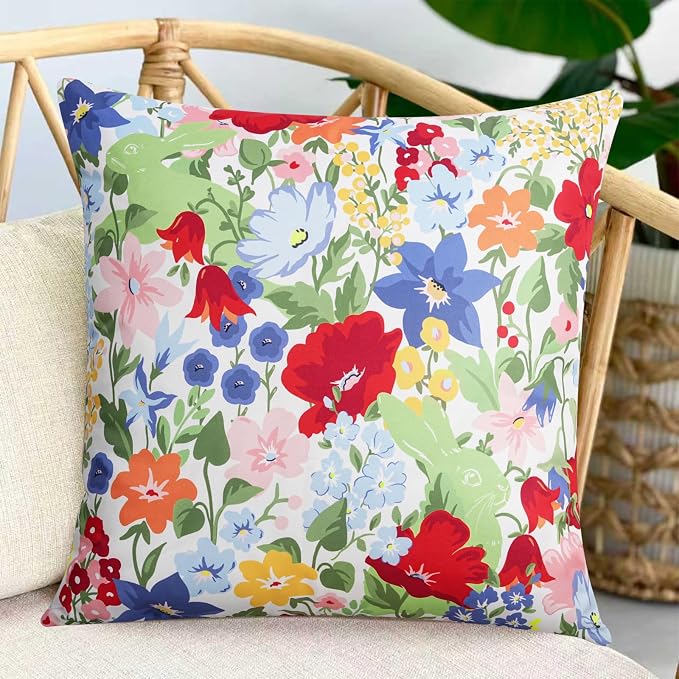 Adabana Outdoor Waterproof Floral Pillow Covers 20x20 Inch | Colorful Outdoor Pillow Covers Summer Decirative for Patio Furniture Porch Garden Pillows