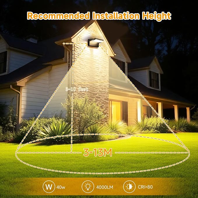 40W Outdoor LED Wall Light with 350° Rotatable Panel | 4000LM Flood Light, 3000K Exterior Lighting Fixture, Waterproof Die-Cast Aluminum Wall Sconce for Barn, Garage, Yard ﻿