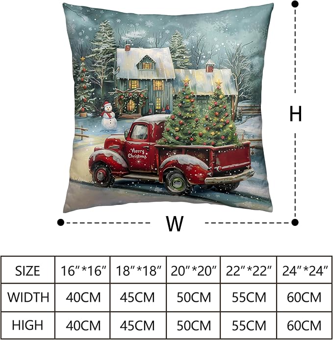 Red Truck Christmas Pillow Covers 22x22 Set of 2 Merry Christmas Pillow Case for Winter Holiday Decorations Couch Bedroom Xmas Tree Cabin Snowman Cushion Case