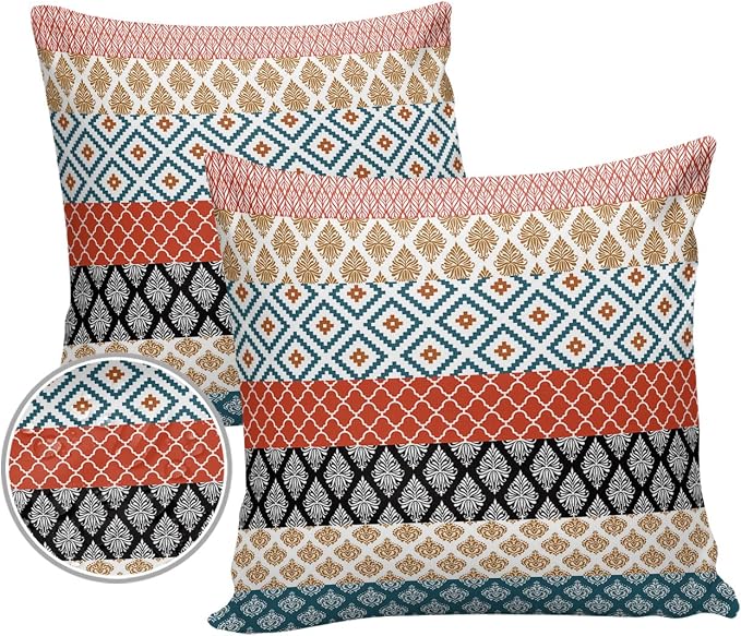 Outdoor Waterproof Throw Pillow Covers Boho Stripe Tribal Vingtage Lumbar Pillowcases Bohemian Style Pattern Decorative Pillows Cushion Case Patio Pillows for Couch Bed Garden 16 x 16 Inches