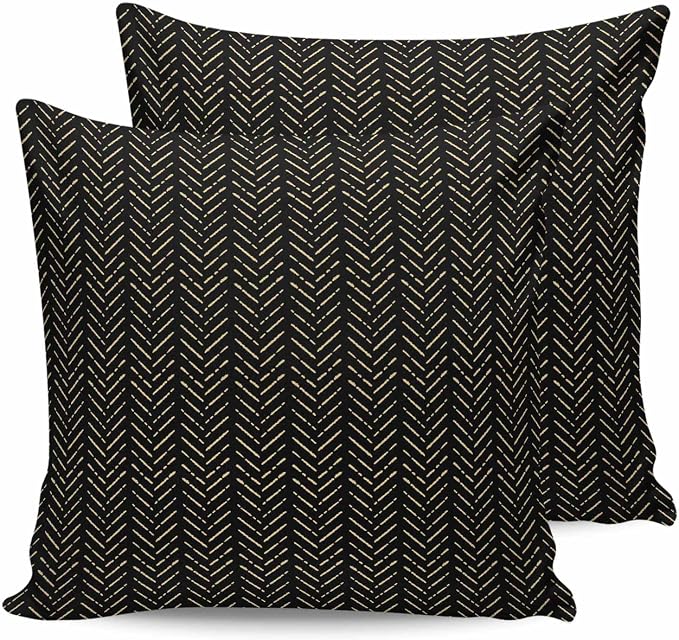 Black Gold Striped Outdoor Pillow Covers Waterproof,All Weather Cushion Case Set of 2 Decorative Pillowcases for Sofa Couch Bed Decor Patio Furniture 24"x24" Boho Minimalist Geometric Bohemia
