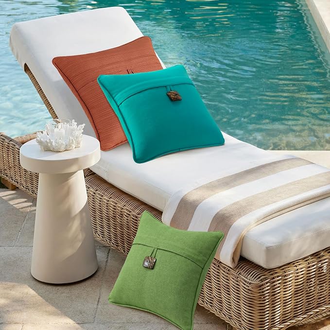 Outdoor Decorative Pillows with Coconut Button Pack of 4, 18" x 18" Outdoor Pillow Set for Couch Bed Throw Patio Sofa, Coral Red