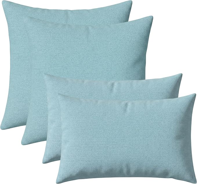 RSH DECOR: Sunbrella Lumbar & Square Pillows Set of 4 | 20" x 12" & 20" x 20" | Water and Fade-Resistant Performance Fabric | Outdoor Throw Pillows for Patio Furniture | Made in USA (Cast Mineral)